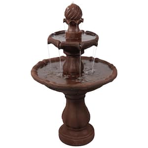 2-Tier Rust Solar Outdoor Tiered Water Fountain with Battery Backup