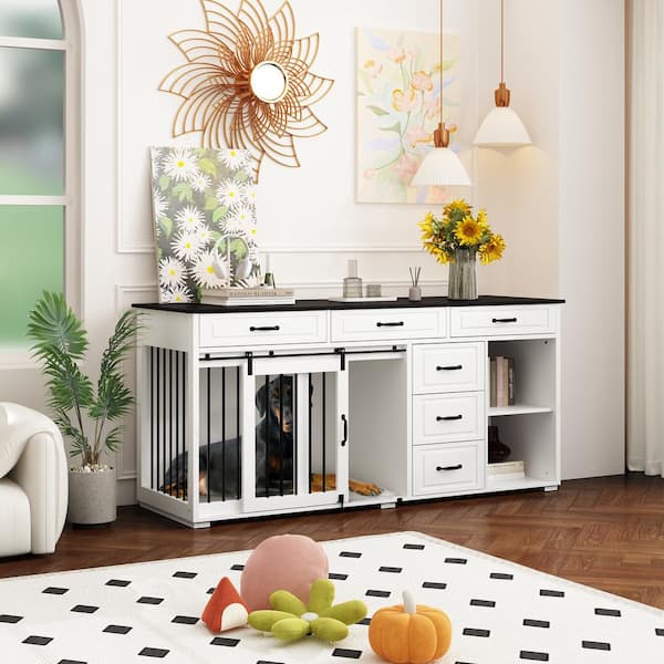 FUFU&GAGA Large Furniture Style Dog Kennel with 6-Drawer 2 Compartment Dog Crate cage for Medium Small Dogs