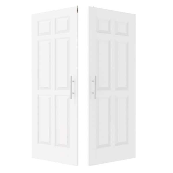 64in. x 80in. Solid Wood & MDF, 6 Panel, Hollow Core, White Primed, Pantry door, Interior Door Slab with Ball Catch