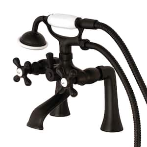 Victorian 3-Handle Deck-Mount Claw Foot Tub Faucet with Handshower in Matte Black