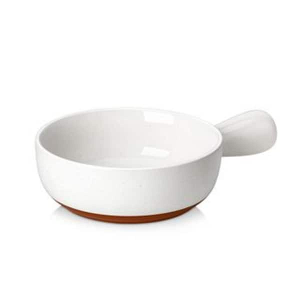 20 oz. 6.25 in. White and Khaki Stoneware Bowl with Handle 1-Piece Soup Bowl Salad Bowl Cereal Bowl for Pasta Soup Fruit