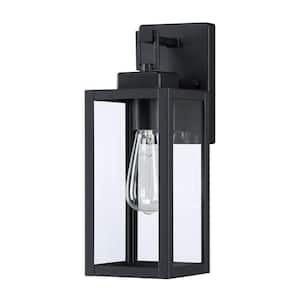 Bonanza 14 in 1-Light Matte Black Outdoor Wall Lantern Sconce with Clear Glass Shade, 1 x E26