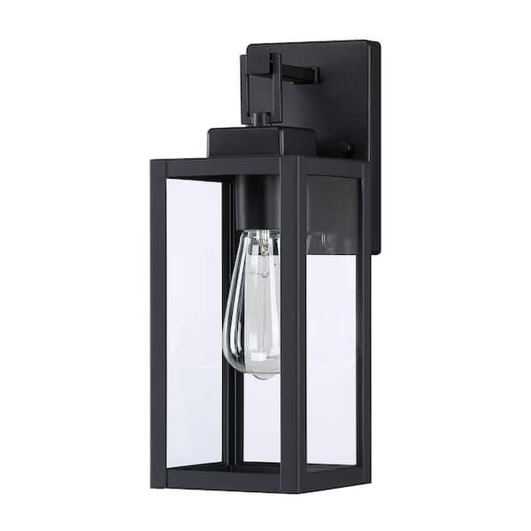 Hukoro Bonanza 14 in 1-Light Matte Black Outdoor Wall Lantern Sconce with Clear Glass Shade, 1 x E26