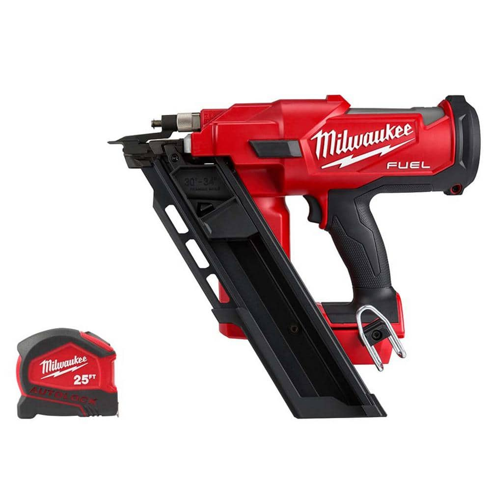 M18 FUEL 3-1/2 in. 18-V 30-Degree Lithium-Ion Brushless Cordless Framing Nailer W/25 ft. Compact Auto Lock Tape Measure -  Milwaukee, 2745-25