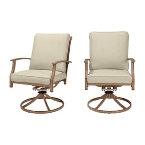 Geneva Brown Wicker Outdoor Patio Swivel Dining Chair with CushionGuard Putty Tan Cushions (2-Pack)