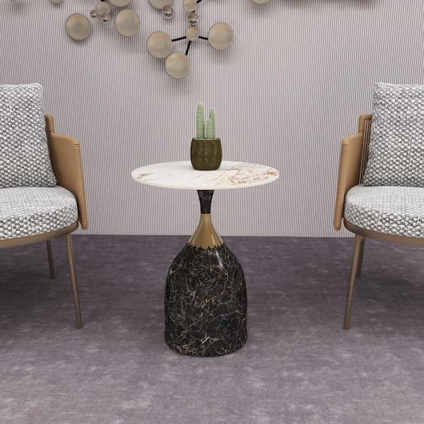 Leisuremod Sintered Stone Side Table Modern Accent Table with Stainless Steel Base Chic End Table Oslo Series in Marbled Brown