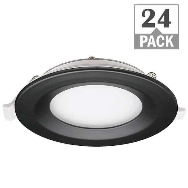 Commercial Electric 4 in. Adjustable CCT Integrated LED Canless Recessed Light Black Trim Kit 650 Lumens Kitchen Bathroom Remodel (24-Pack)