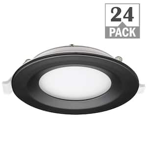 4 in. Adjustable CCT Integrated LED Canless Recessed Light Black Trim Kit 650 Lumens Kitchen Bathroom Remodel (24-Pack)