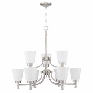9-Light Brushed Nickle Finish Chandelier Tiered with Shade