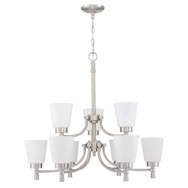 Pia Ricco 9-Light Brushed Nickle Finish Chandelier Tiered with Shade