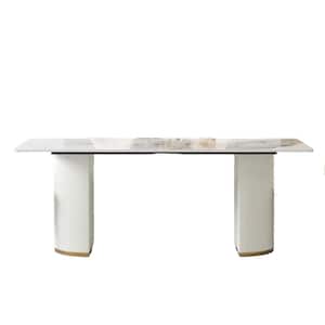 78.74 in. Pandora Sintered Stone Tabletop White Double Pedestal Base Dining Table (Seats-8)