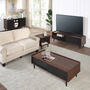 Duane Modern Dark Brown and Black 4-Piece Ribbed TV Stand Living Room Set, Fits TV's Up to 55 in.