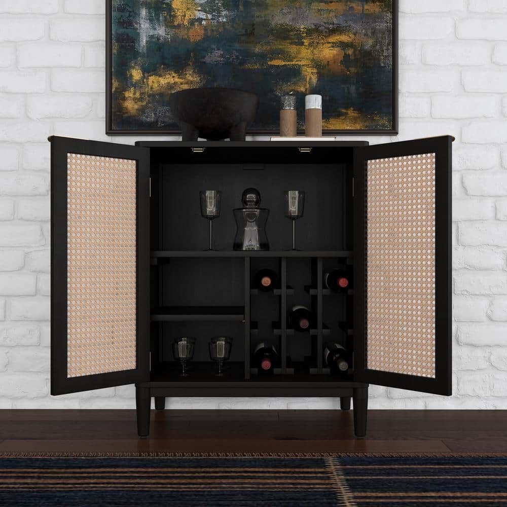 Brentwood Black and Cane Mid-Century Bar Cabinet