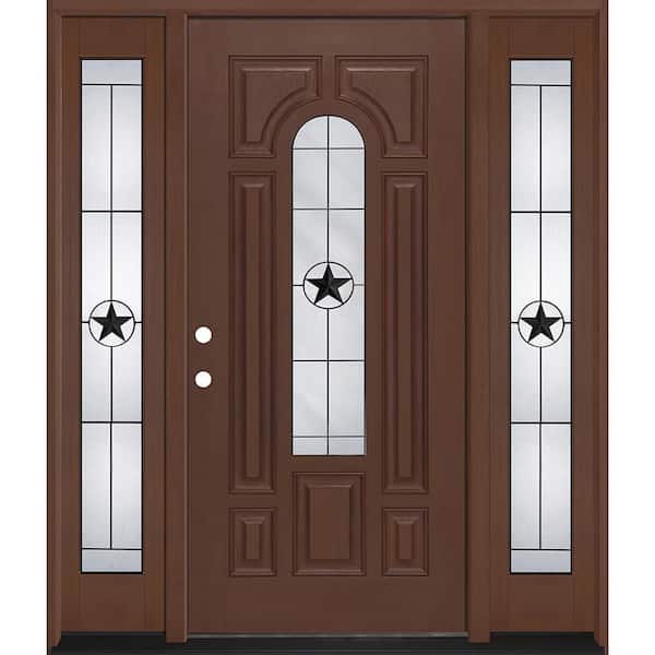 Regency 68 in. x 80 in. CenterLte Alamo Glass RHIS Chstnt Mahogany Fiberglass Prehung Front Door w/14in-Full SLs 6-9/16