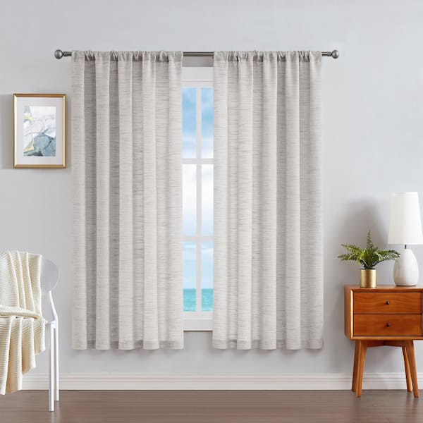 Caspian 54 in. L x 63 in. W Microfiber Light Filtering Textured Rod Pocket Window Curtain in Natural (2-Panels)
