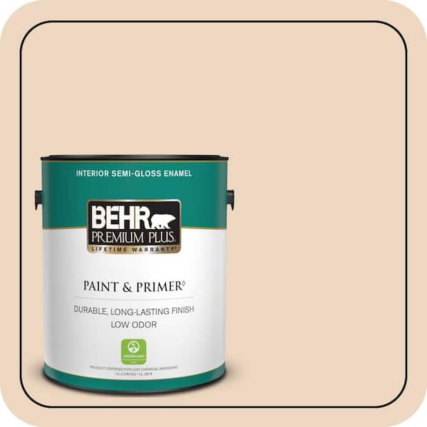 BEHR PREMIUM PLUS 1 Gal. #PPU4-10A Sandy Beige Semi-Gloss Enamel Low Odor Interior Paint and Primer