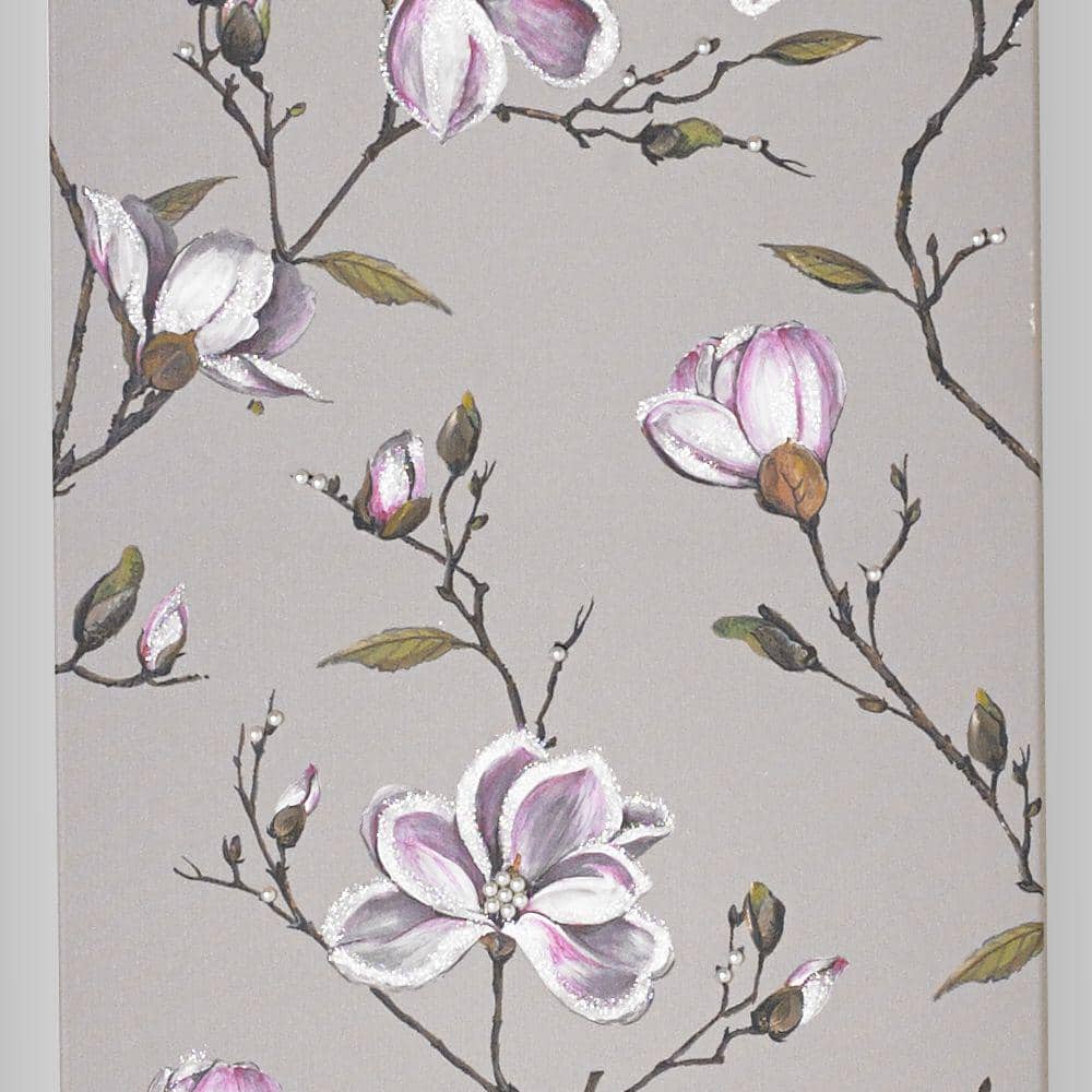 Magnolia Daydream Floral Gray Canvas Wall Art Set