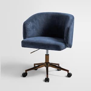 Cesare Navy Corduroy Upholstered Mid-Century Modern Swivel Task Chair with Adjustable Metal Base and 3° Curved Seat