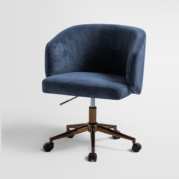 JAYDEN CREATION Cesare Navy Corduroy Upholstered Mid-Century Modern Swivel Task Chair with Adjustable Metal Base and 3° Curved Seat
