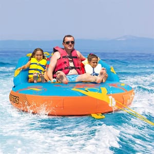 Multicolor Towable Tube for Boating 3 Riders with Front and Back Tow Points for Towing Rider