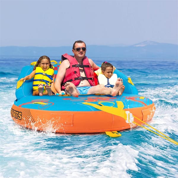 Multicolor Towable Tube for Boating 3 Riders with Front and Back Tow Points for Towing Rider