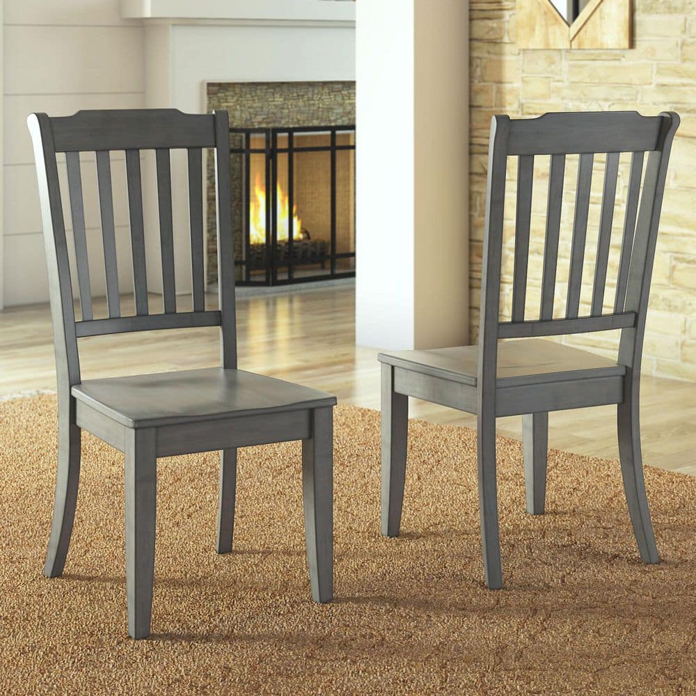 Antique Grey Slat Back Wood Dining Chairs (Set of 2)