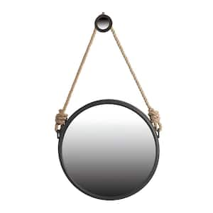 19.5 in. W x 19.5 in. Mirror with Rope Strap Contemporary Design Circle Mirror with Black Silver Round Metal Frame