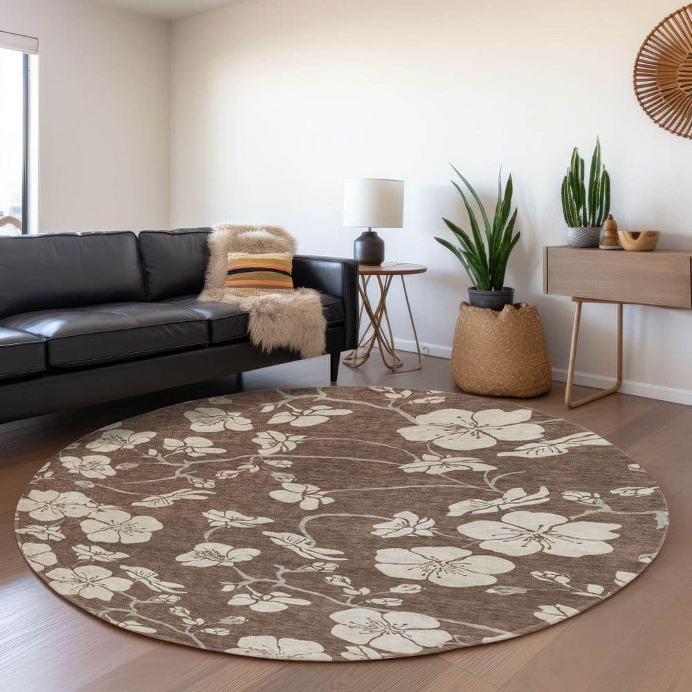 Mayfield Premium Machine Washable Abstract AMF1032 Brown 8 ft. x 8 ft. Round Rug price history on PriceWatchPro