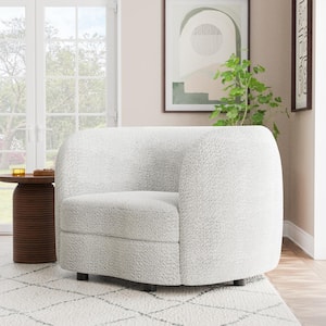 Julia White Boucle Polyester Fabric Modern Accent Barrel Chair With Wood Legs