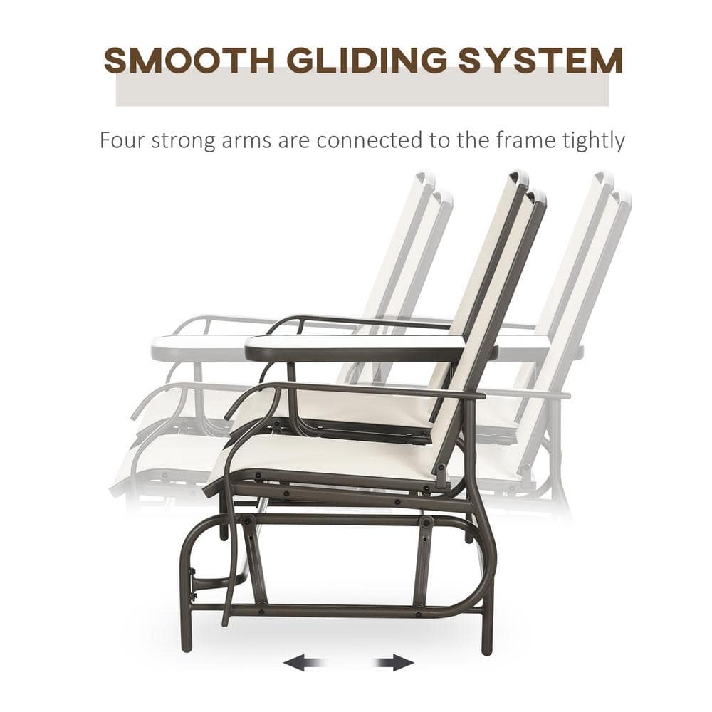 Beige Steel Frame 2-Person Outdoor Glider Bench with Center Table