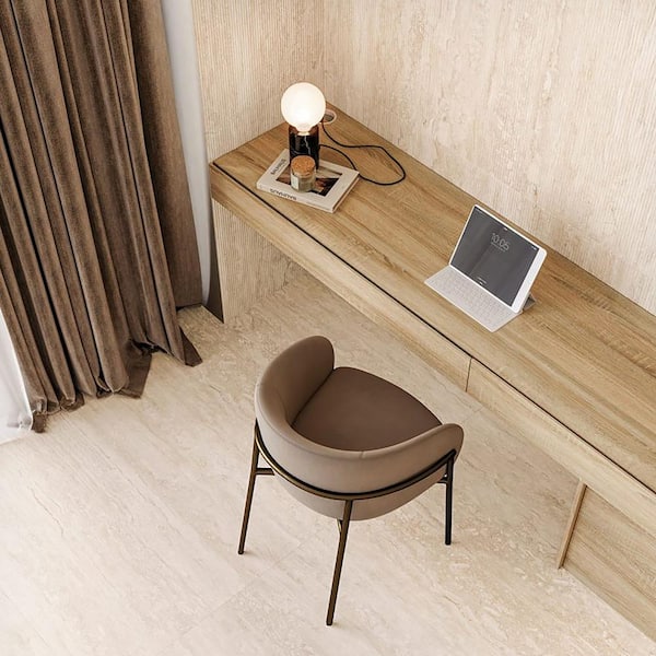 Spanish Marmol Travertine Look Porcelain 12in.x24in. Floor and Wall Tile Case-Deco Ivory (5-Pieces, 10.76 sq. ft. /Case)