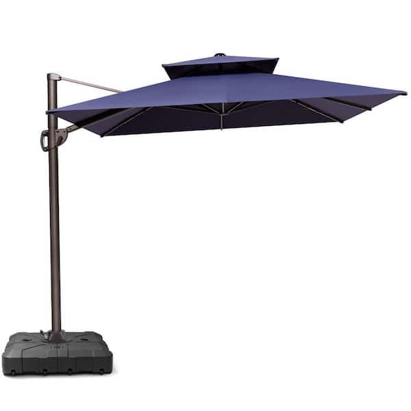 Crestlive Products 12 ft. x 9 ft. Double Top Rectangular Cantilever Patio Umbrella in Navy Blue with 260 lbs. Base Stand
