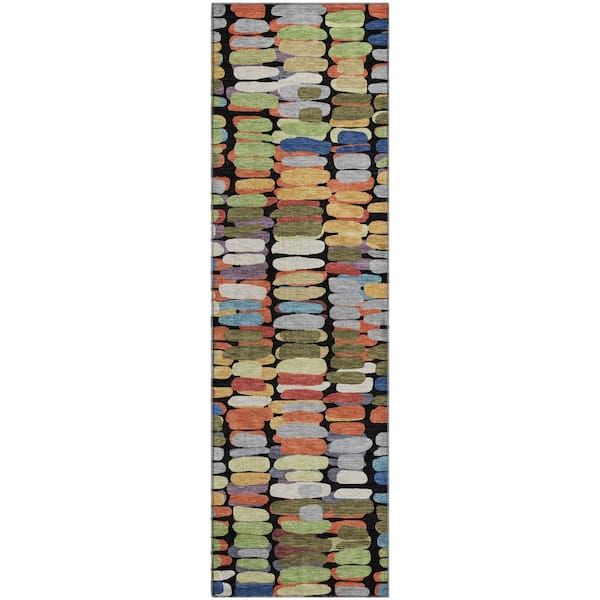 Mayfield Premium Machine Washable Abstract AMF2349 Black 2 ft. x 7 ft. Runner Rug