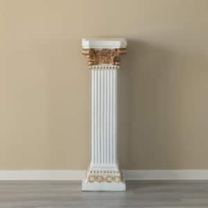 Fiberglass White and Gold Plinth Roman Style Column Ionic Pedestal Vase Stand for Wedding, Living, or Dining, 41 inch