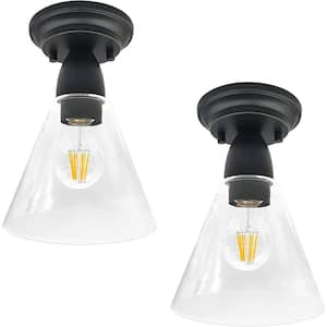 6.5 in. Oil Rubbed Bronze Semi Flush Mount with Clear Glass Shade Ceiling Light Fixture 9-watt Bulbs Included (2-Pack)