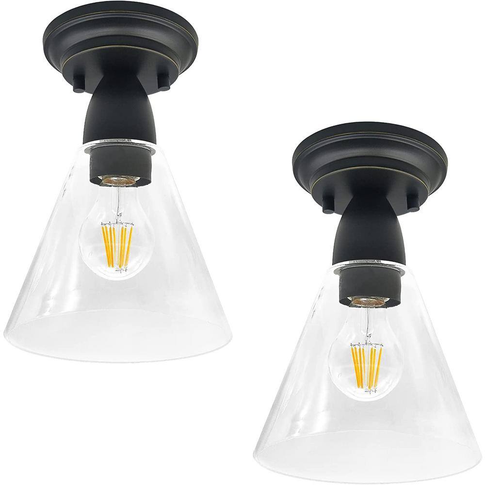 6.5 in. Oil Rubbed Bronze Semi Flush Mount with Clear Glass Shade Ceiling Light Fixture (2-A19 Bulbs Included)-2 Pack price history on PriceWatchPro
