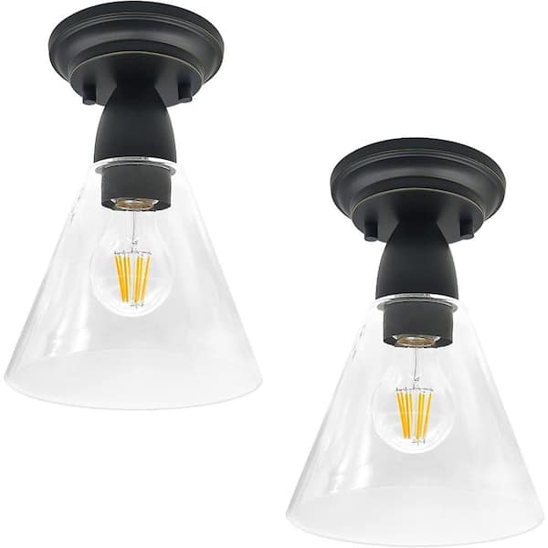 6.5 in. 1-Light Oil Rubbed Bronze Semi-Flush Mount Ceiling Light with Clear Glass Shade, 1 x E26 Bulb Included (2-Pack)