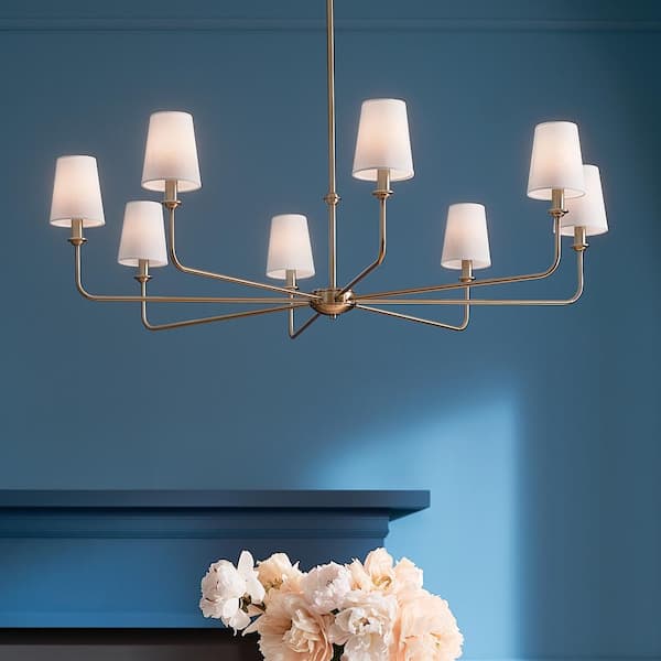 Pallas 42.75 in. 8-Light Brushed Natural Brass Traditional Shaded Circle Chandelier for Dining Room