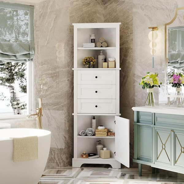 Unbranded Modern 26 in. W x 19 in. D x 67 in. H Tall White Linen Cabinet with Doors and Adjustable Shelves