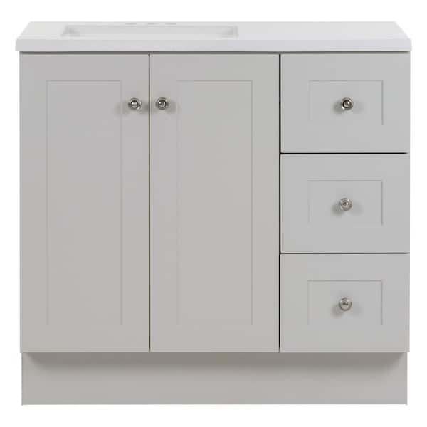 Bannister 37 in. Single Sink Pearl Gray Bath Vanity with Granite-Look Colorpoint White Cultured Marble Top (Assembled)