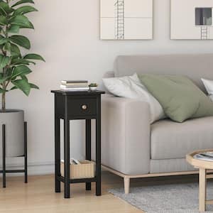 14 in. W x 12 in. D x 31.5 in. H 2PCS 2 Tier End Bedside Sofa Side Table with Drawer Shelf Acacia Wood Nightstand Black