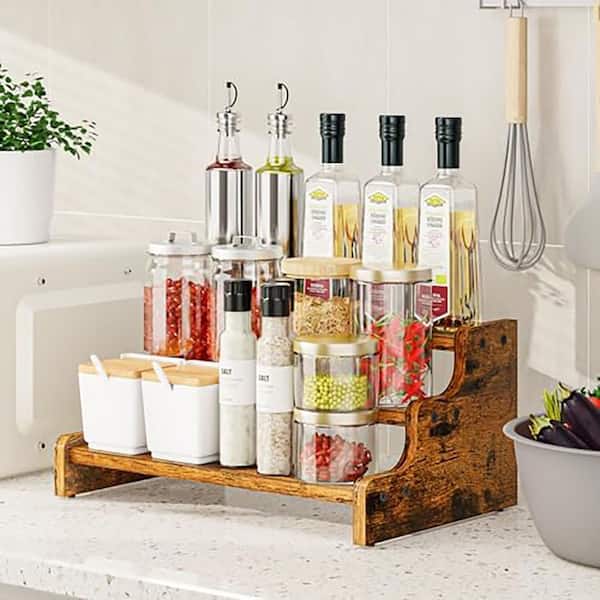 Anqtovp 3-Tier Rustic Brown Countertop Kitchen Cabinet Spice Rack