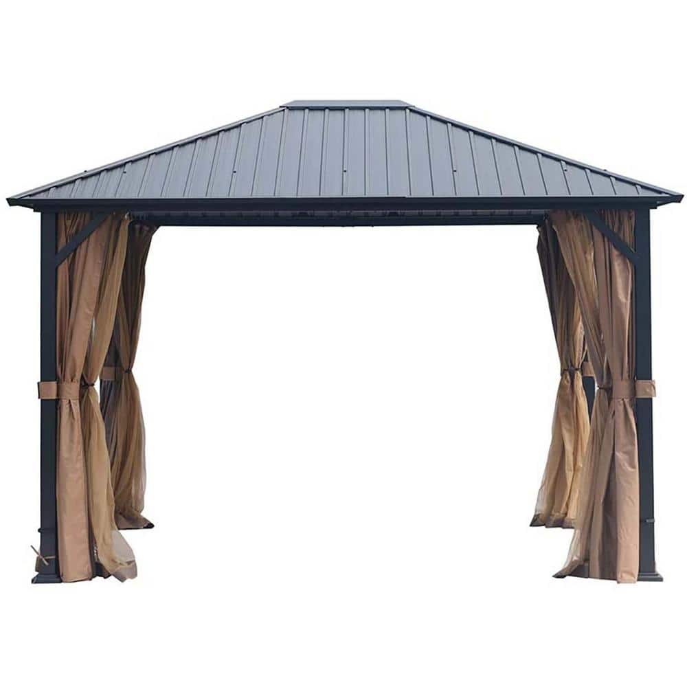 10 ft. x 12 ft. Hardtop Metal Gazebo Pergola with Mosquito Nets, Outdoor Ca