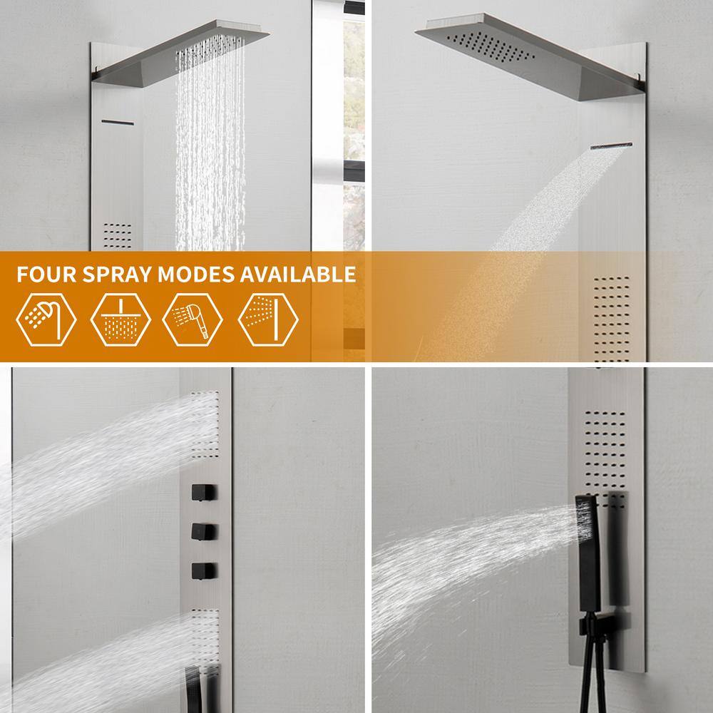 Nickel 4-Jet Rainfall Shower Panel System with Handheld Wand