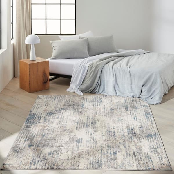 CK022 Infinity Ivory/Grey/Blue 5 ft. x 7 ft. All-Over Design Contemporary  Area Rug