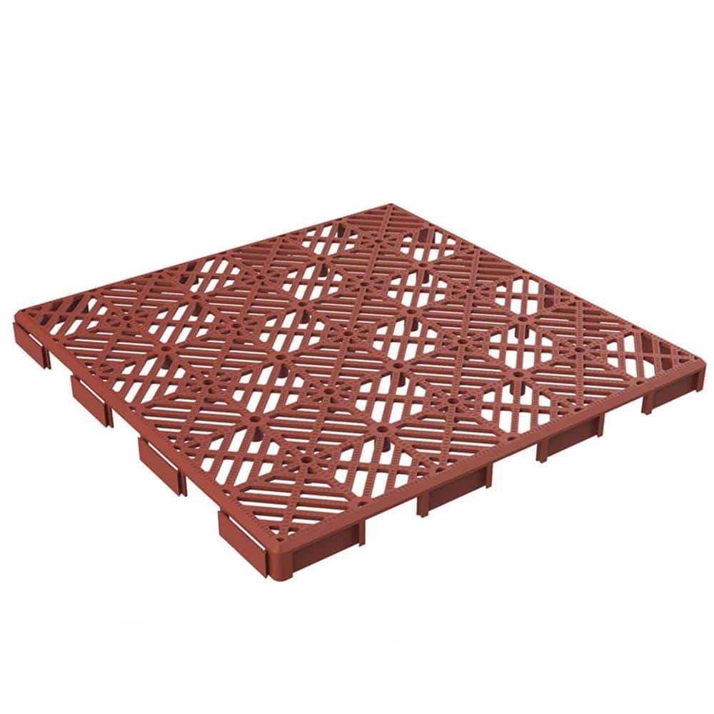 Terracotta Polypropylene Interlocking Outdoor Deck Tiles, 30-Pack