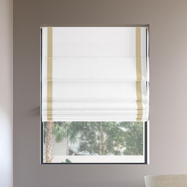 Sun Zero Olander Cordless Taupe 100% Blackout Black Ribbon Border Fabric Roman Shade 31 in. W x 64 in. L