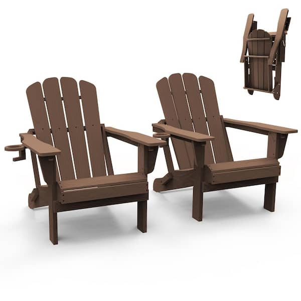 All-Weather Foldable Outdoor Patio Adirondack Chairs Set of 2 Brown
