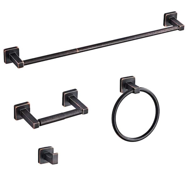 4-Piece 23.6 in. Stainless Steel Bathroom Hardware Set Robe Towel Hooks Toilet Paper Holder in Oil Rubbed Bronze