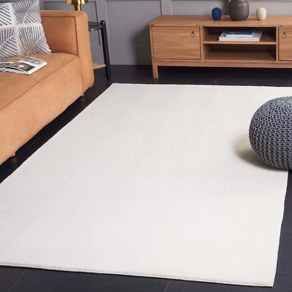 Faux Rabbit Fur Ivory Doormat 3 ft. x 5 ft. Solid Flokati Area Rug